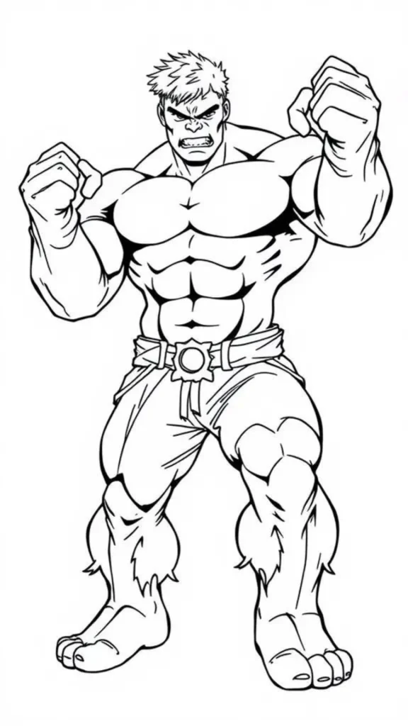 Hulk boyama sayfası ile çocuklar güçlü kahramanı renklendirirken eğlenir. A4 uyumlu hulk resmi boyama ve hulk yüz boyama detayları içerir.