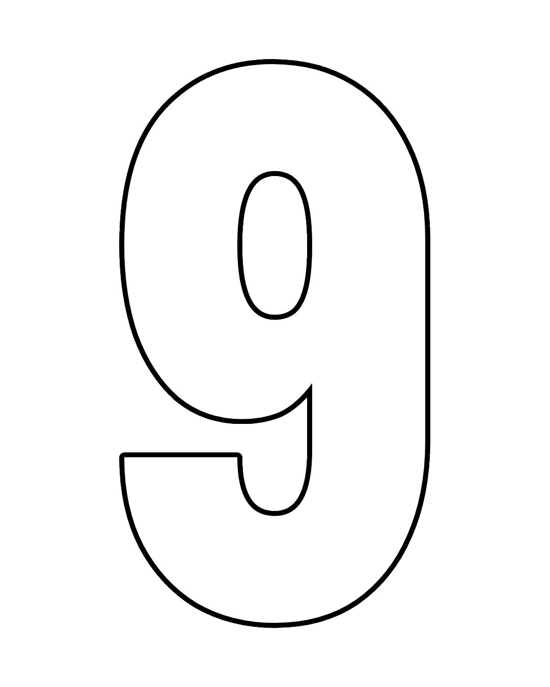 9 rakamı boyama sayfası, okul öncesi çocukların rahatça renklendirebileceği sade ve eğlenceli bir etkinlik sunar. 9 rakamı okul öncesi boyama için idealdir.