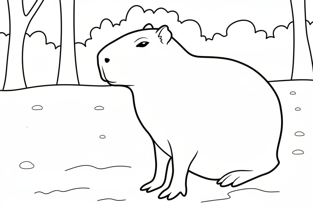 Capybara boyama sayfası, çocukların kolayca boyayabileceği sade bir çizim sunar. Capybara boyama pdf ile pratik ve keyifli bir etkinlik yapılabilir.