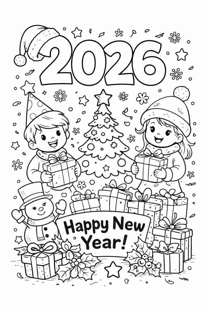 Yeni yıl boyama 2026 ile çocuklar eğlenir. 2026 yeni yıl boyama, yılbaşı boyama sayfası 2026 ve yazdırılabilir 2026 boyama keşfedin.