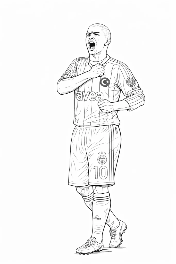 Alex De Souza boyama sayfası ile efsane futbolcuyu renklendirin. Sade çizgilerden oluşan, yazdırılabilir futbolcu boyama resmi.
