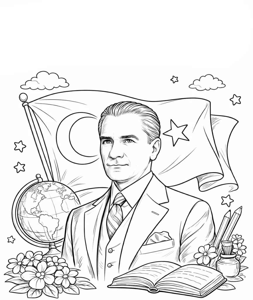 Atatürk boyama sayfası ile çocuklar Atatürk’ü tanır. Atatürk boyama, Atatürk resmi boyama ve yazdırılabilir Atatürk boyama pdf keşfedin.