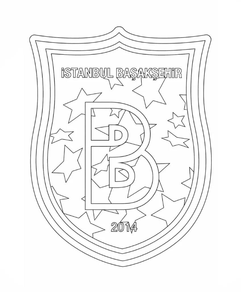 Başakşehir FK logo boyama sayfası ile kulüp logosunu eğlenceli şekilde boya. Çocuklar için ücretsiz ve keyifli Başakşehir boyama etkinliği.