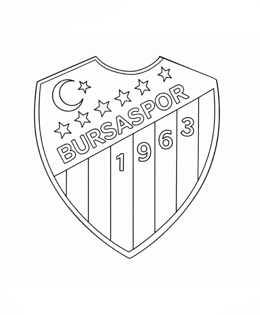 Bursaspor logo boyama sayfası ile kulüp logosunu dilediğin renklerle boya. Çocuklar için ücretsiz ve eğlenceli Bursaspor boyama sayfası.