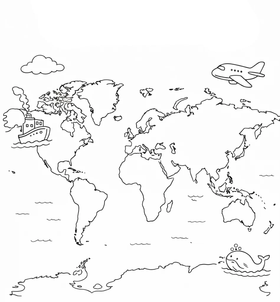 Dünya haritası boyama sayfası ile çocuklar dünyayı tanır. Dünya haritası boyama ve boş dünya haritası boyama keşfedin.