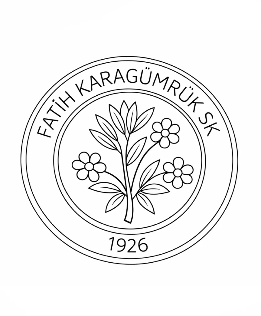 Fatih Karagümrük logo boyama sayfası ile kulüp logosunu eğlenceli şekilde boya. Çocuklar için ücretsiz ve keyifli Fatih Karagümrük boyama sayfası.