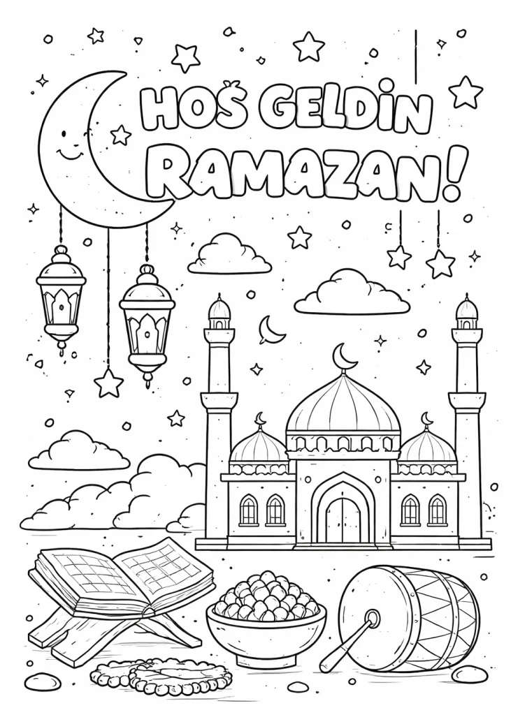 Hoş geldin Ramazan boyama ile çocuklar Ramazan’ı tanır. Ramazan boyama, Ramazan ayı boyama ve yazdırılabilir boyama sayfası keşfedin.