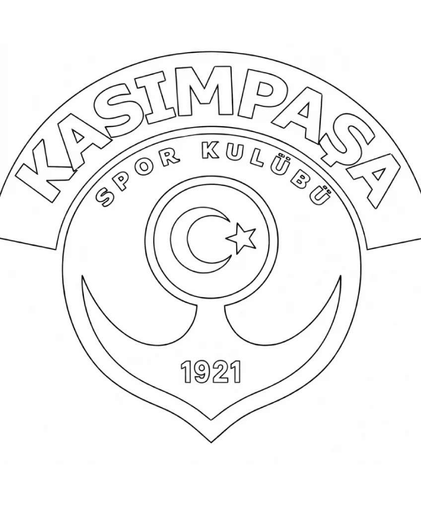 Kasımpaşa SK logo boyama sayfası ile kulüp logosunu eğlenceli şekilde boya. Çocuklar için ücretsiz ve keyifli Kasımpaşa boyama etkinliği.