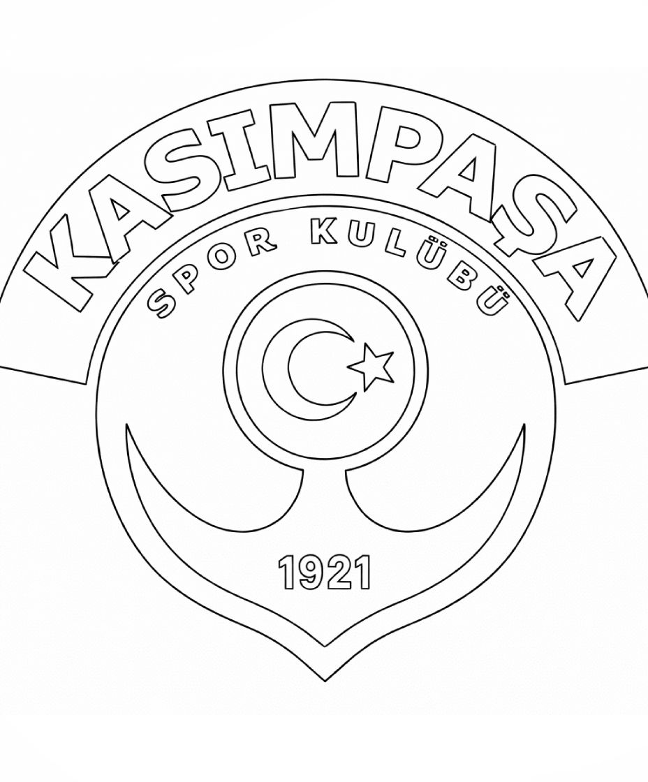 Kasımpaşa SK logo boyama sayfası ile kulüp logosunu eğlenceli şekilde boya. Çocuklar için ücretsiz ve keyifli Kasımpaşa boyama etkinliği.