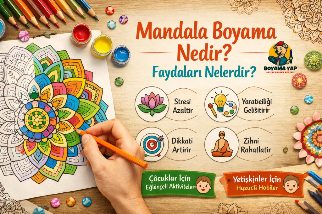 Mandala boyama nedir? Mandala boyamanın faydaları neler ? Stres azaltan rahatlatıcı boyama tekniği hakkında detaylı bilgi.