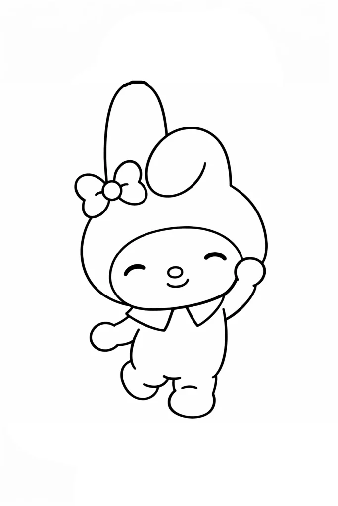 My Melody boyama sayfası ile çocuklar sevimli karakteri kolayca boyar. My Melody çizimi kolay ve yazdırılabilir melody boyama. 🎀