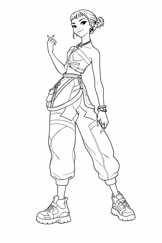 Zoey boyama sayfası ile Huntrix karakterini renklendirin. Yazdırılabilir, sade çizgili huntrix zoey boyama resmi.