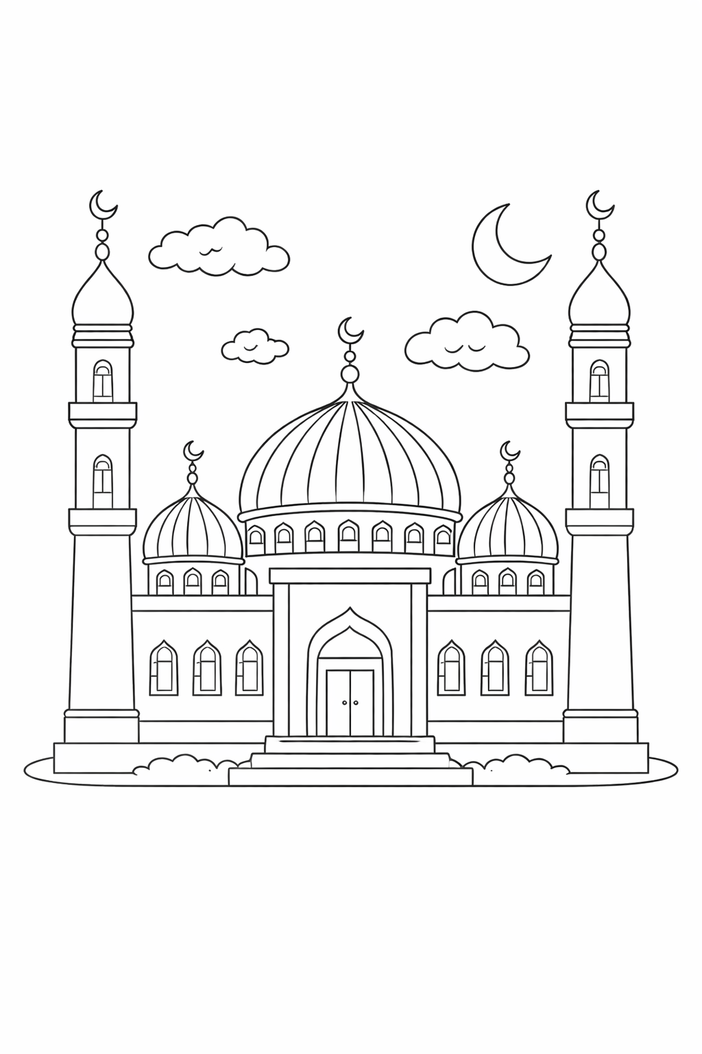 Cami boyama sayfası, çocuklar için sakin ve öğretici bir etkinlik sunar. Yazdırılabilir cami boyama PDF ile evde kolayca boyama yapılabilir.