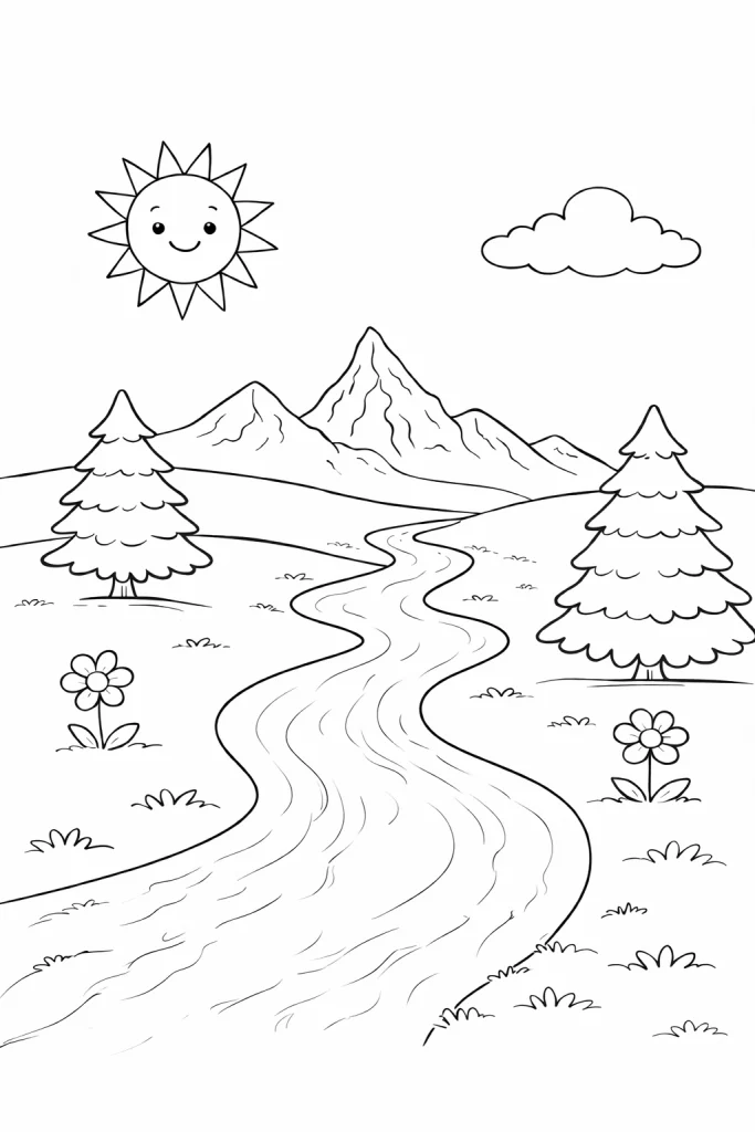 Manzara boyama sayfası ile doğayı renklendir. Ücretsiz manzara boyama pdf indir, çocuklar ve yetişkinler için keyifli aktivite.