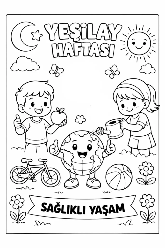 Yeşilay Haftası kapsamında Yeşilay haftası boyama sayfası ve Yeşilay haftası etkinlik fikirleri. Okul için farklı Yeşilay haftası etkinlikleri keşfedin.