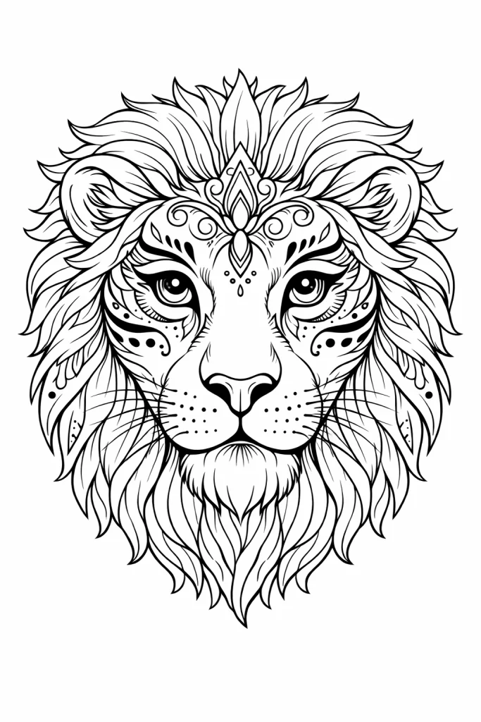Aslan Yüz Boyama sayfasında yer alan aslan boyama görselini keşfedin. Aslan yüz boyaması çizimi net ve dengeli hatlara sahiptir.