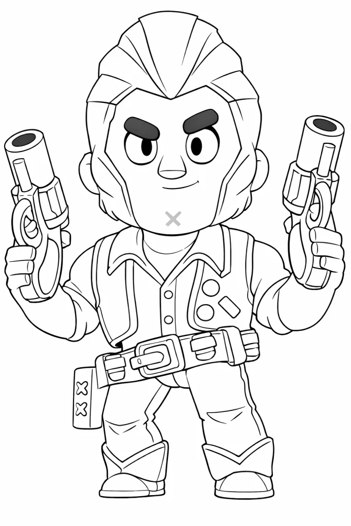 Brawl Stars Colt Boyama sayfası indir. Brawl Stars boyama sayfası ve Brawl Stars boyama pdf ile Colt karakterini istediğin renklerle renklendir.