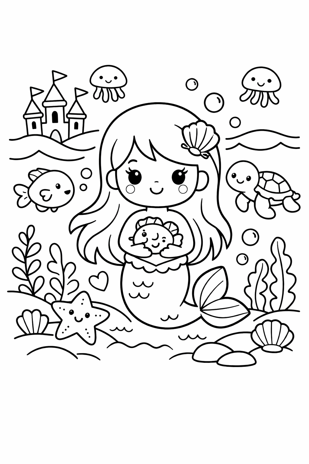 Deniz kızı boyama sayfasındaki çizimi keşfedin. Deniz kızı boyama PDF indirip deniz kızı boyama sayfası kolayca yazdırın.