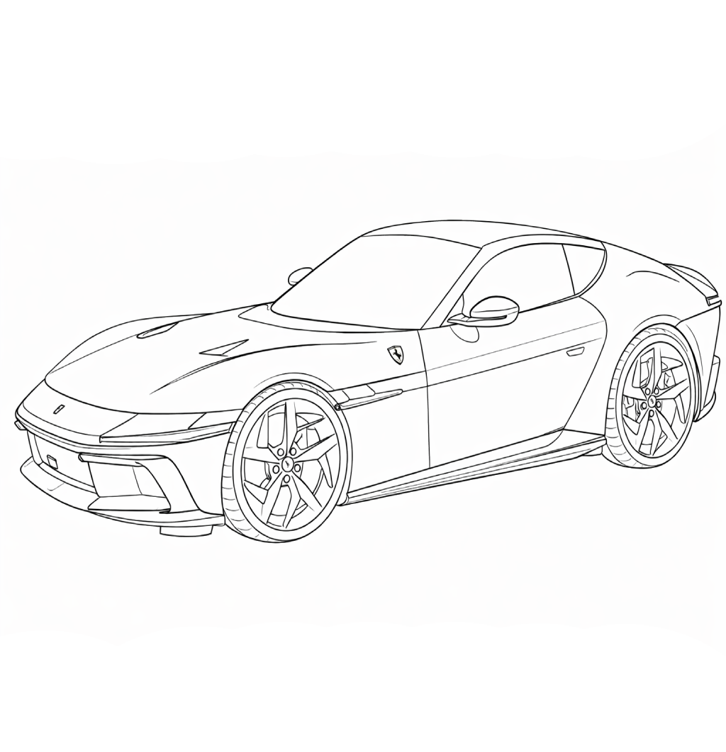 Ferrari araba boyama görselini indirip yazdırabilir, detaylı Ferrari boyama resmi ile boyamaya başlayabilirsiniz.