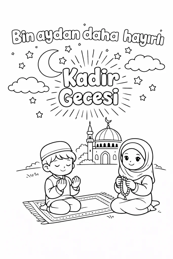 Kadir Gecesi boyama sayfası indir. Kadir Gecesi Boyama PDF ile çocuklar için anlamlı ve sakin bir etkinlik hazırlayın.