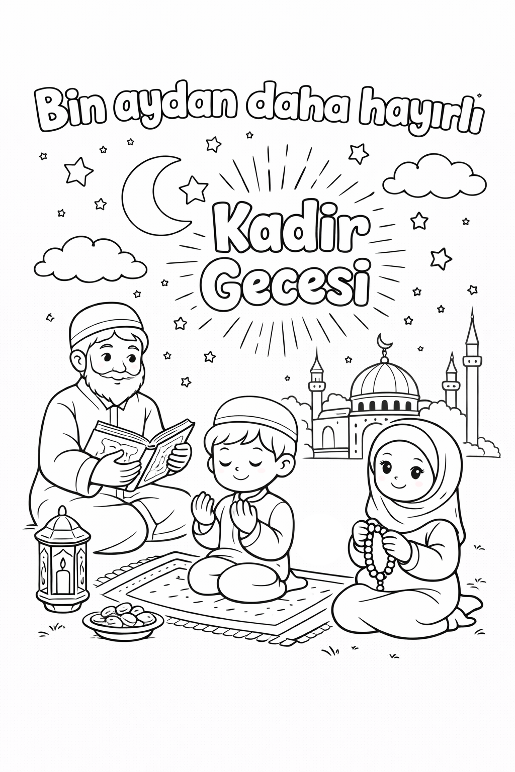 Kadir Gecesi Boyama Sayfası indir, çocuklar için anlamlı bir Kadir Gecesi boyama etkinlik hazırlayın. Kadir Gecesi Boyama PDF ile kolayca yazdırın.