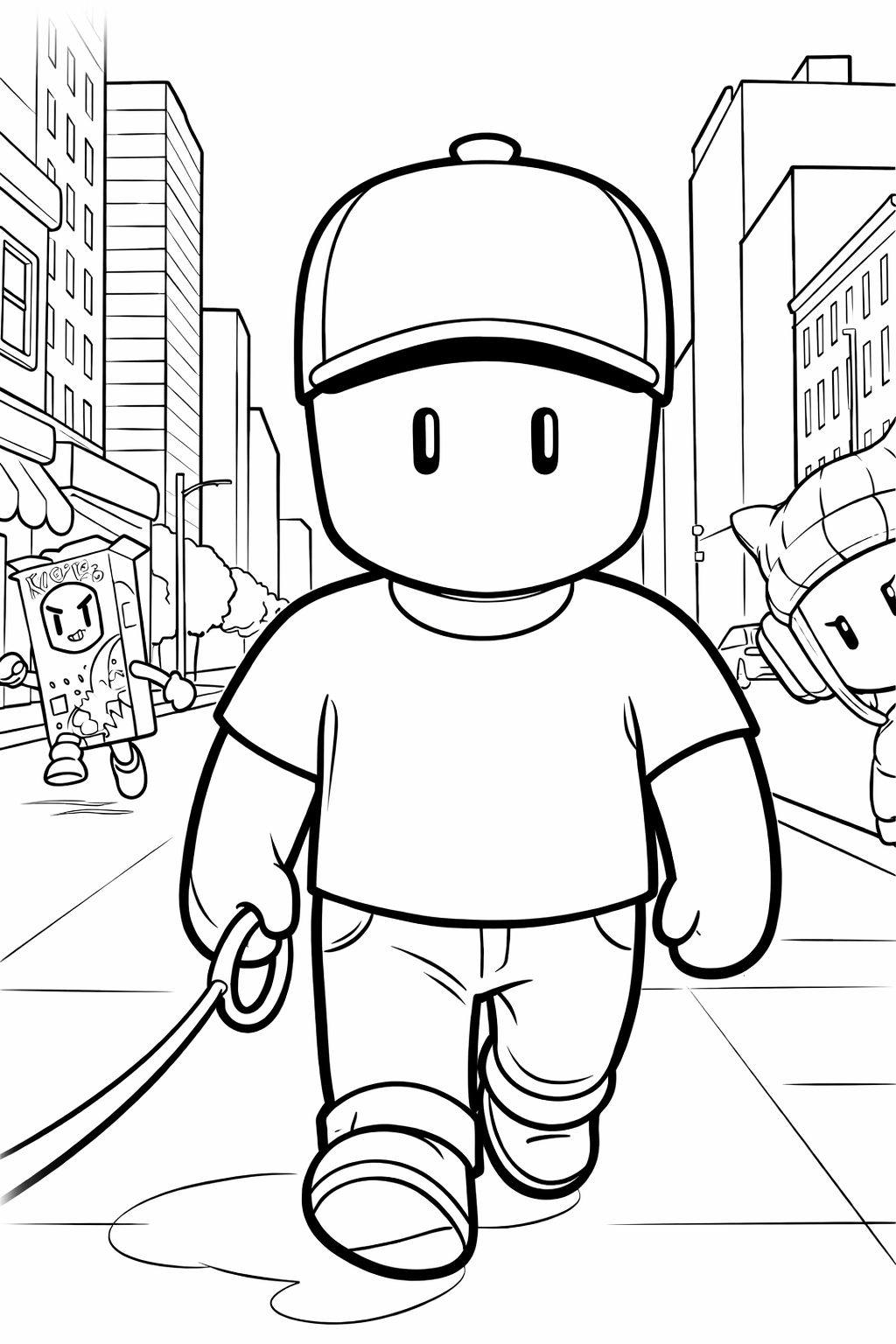 Stumble Guys Boyama sayfasında yer alan karakter çizimini keşfedin. Stumble Guys boyama resimlerini PDF olarak indirip kolayca yazdırabilirsiniz.