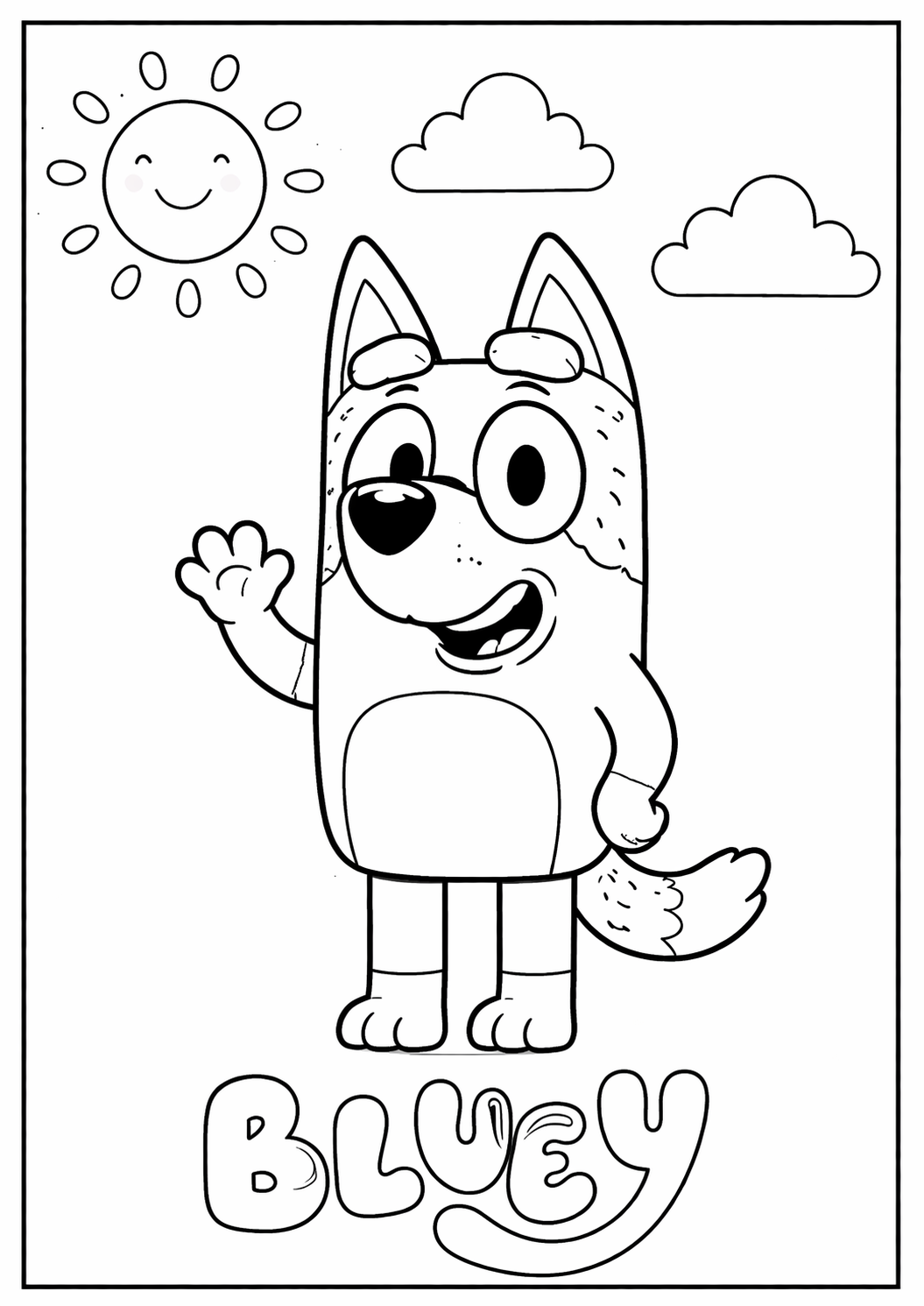 Bluey boyama sayfası PDF formatında ücretsiz! Çocuğunuz için Bluey boyama çalışmalarını hemen indir ve yazdır. A4 uyumlu, tek tıkla hazır.