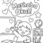 merhaba okul boyama sayfası