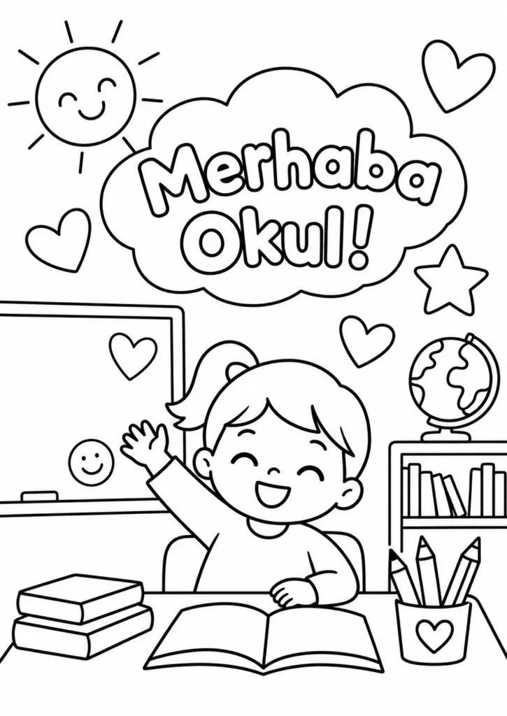 merhaba okul boyama sayfası